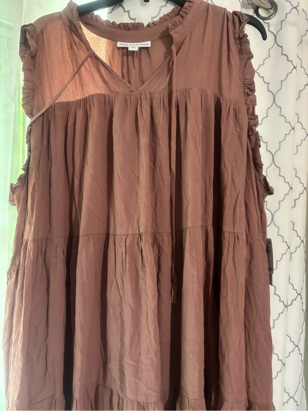 End Now This Sleeveless Tiered Ruffle Dress in Dusty Cognac